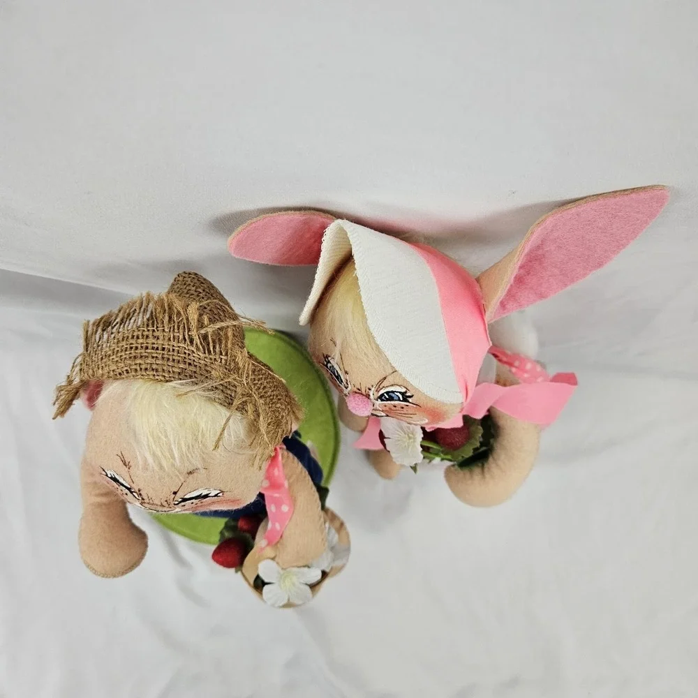 Annalee Mobility Dolls Farmer Rabbit Boy Girl Bunny Plush Vintage Easter